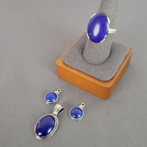 Sterling Silver & Lapis Lazuli Pendant, Ring (Sz 7.5), & Earring Charms